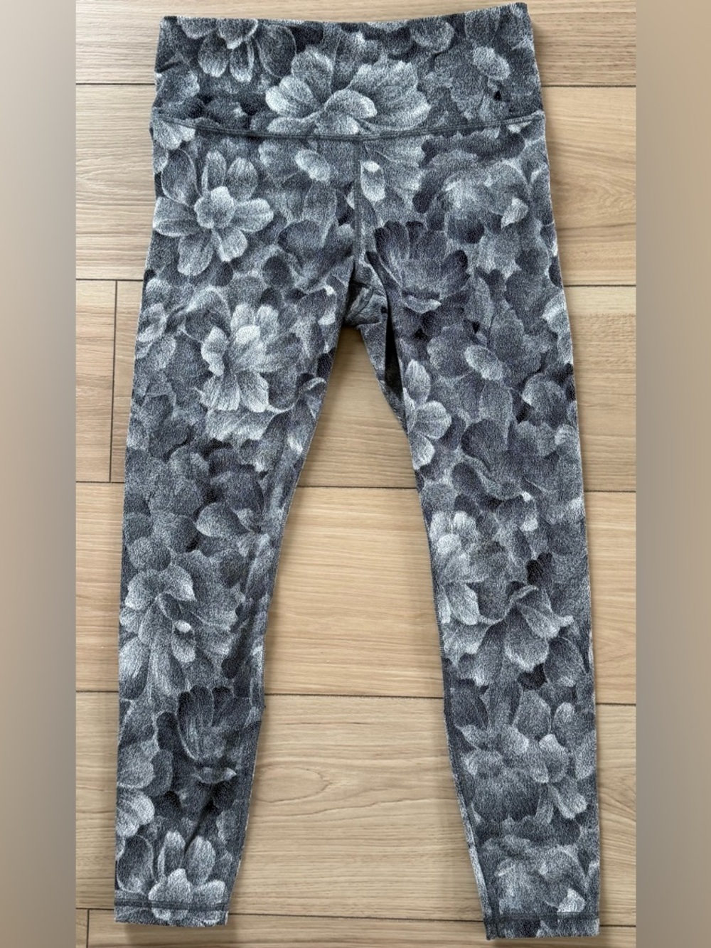 Athleta Black and Gray Floral High-Rise Leggings